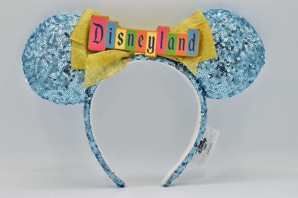 Disneyland Marquee Sign Disney Parks Headband Ears Minnie Ears Sequin Bow NWOT